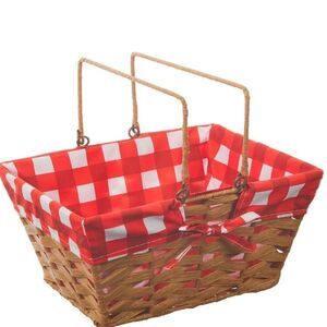 At Home Red & White Checkered Decorative Basket w/Handle